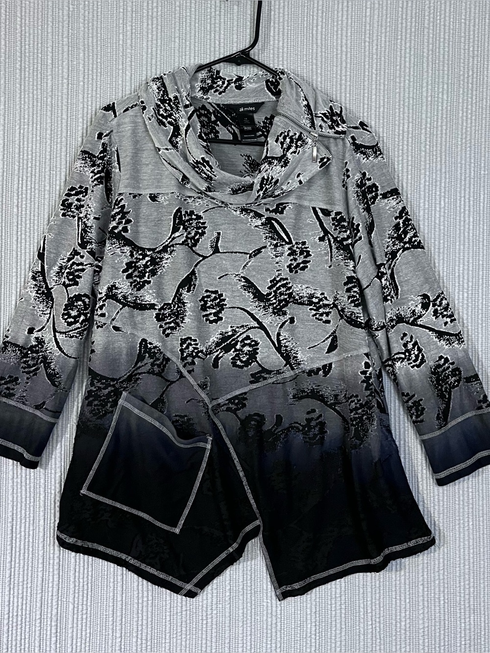 Ali Miles Cowl Neck Tunic Top Gray Black Ombre Womens 1X Boho Lagenlook
